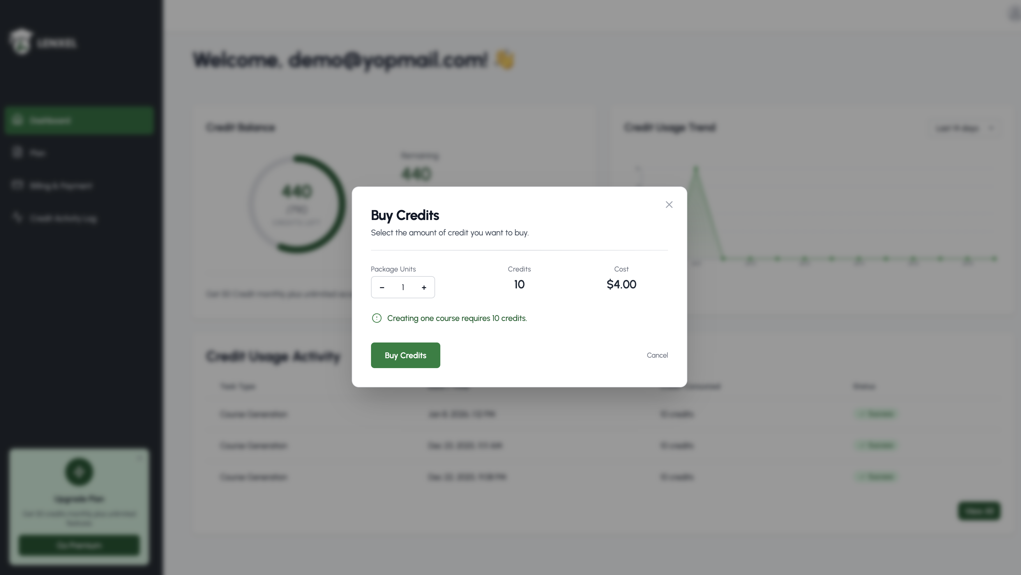 Purchase Credits Interface